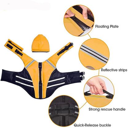 Reflective Dog Life Jacket Vest Removable Neck Float High Buoyancy Dogs Swimming Clothes, Pet Safety Swimsuit for Dog Cat