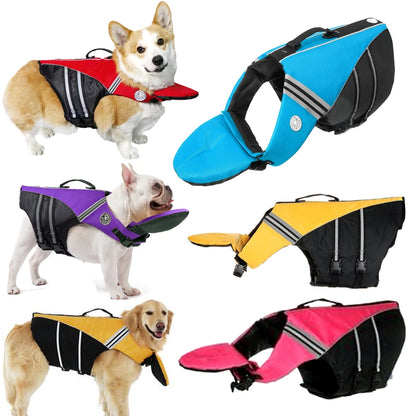 Reflective Dog Life Jacket Vest Removable Neck Float High Buoyancy Dogs Swimming Clothes, Pet Safety Swimsuit for Dog Cat